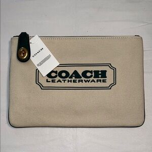 Coach Beige and Dark Green Clutch Bag
